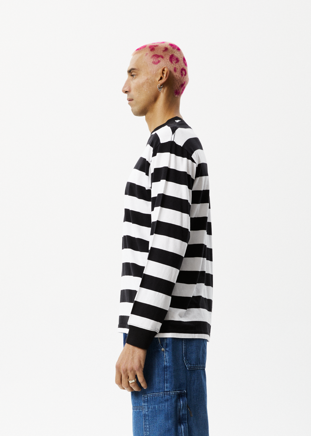 AFENDS Mens Needle - Striped Long Sleeve Logo T-Shirt - Black Stripe 