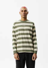 AFENDS Mens Needle - Striped Long Sleeve Logo T-Shirt - Cypress Stripe - Afends mens needle   striped long sleeve logo t shirt   cypress stripe 
