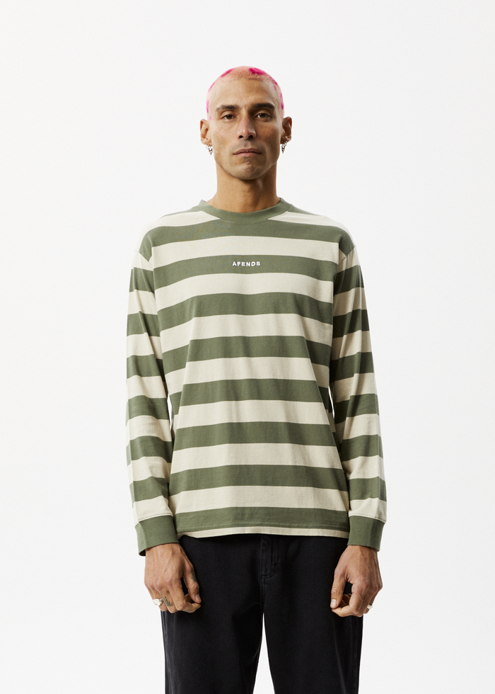 Afends Mens Needle - Recycled Striped Long Sleeve Logo T-Shirt - Cypress Stripe 