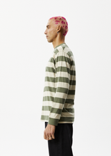 AFENDS Mens Needle - Striped Long Sleeve Logo T-Shirt - Cypress Stripe - Afends mens needle   recycled striped long sleeve logo t shirt   cypress stripe 