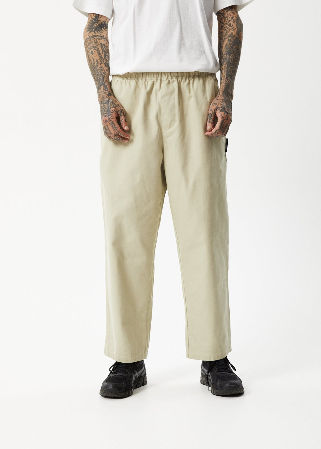 AFENDS Mens Ninety Eights - Elastic Waist Pants - Cement 