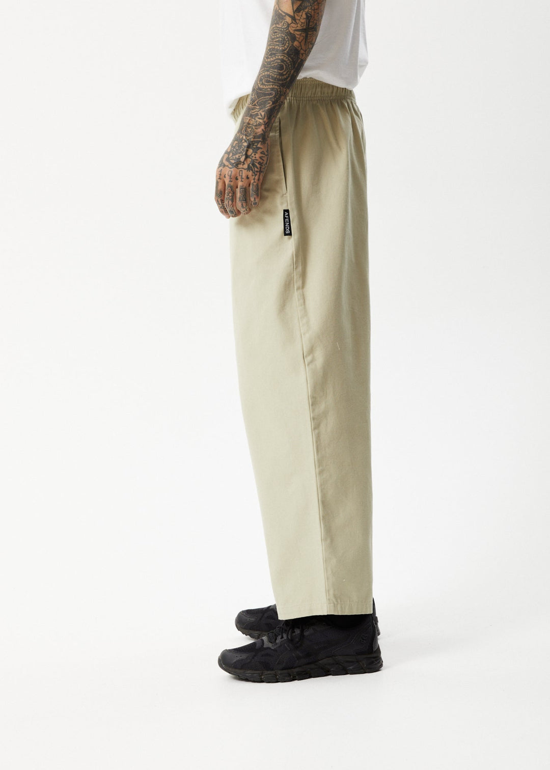 AFENDS Mens Ninety Eights - Elastic Waist Pants - Cement 