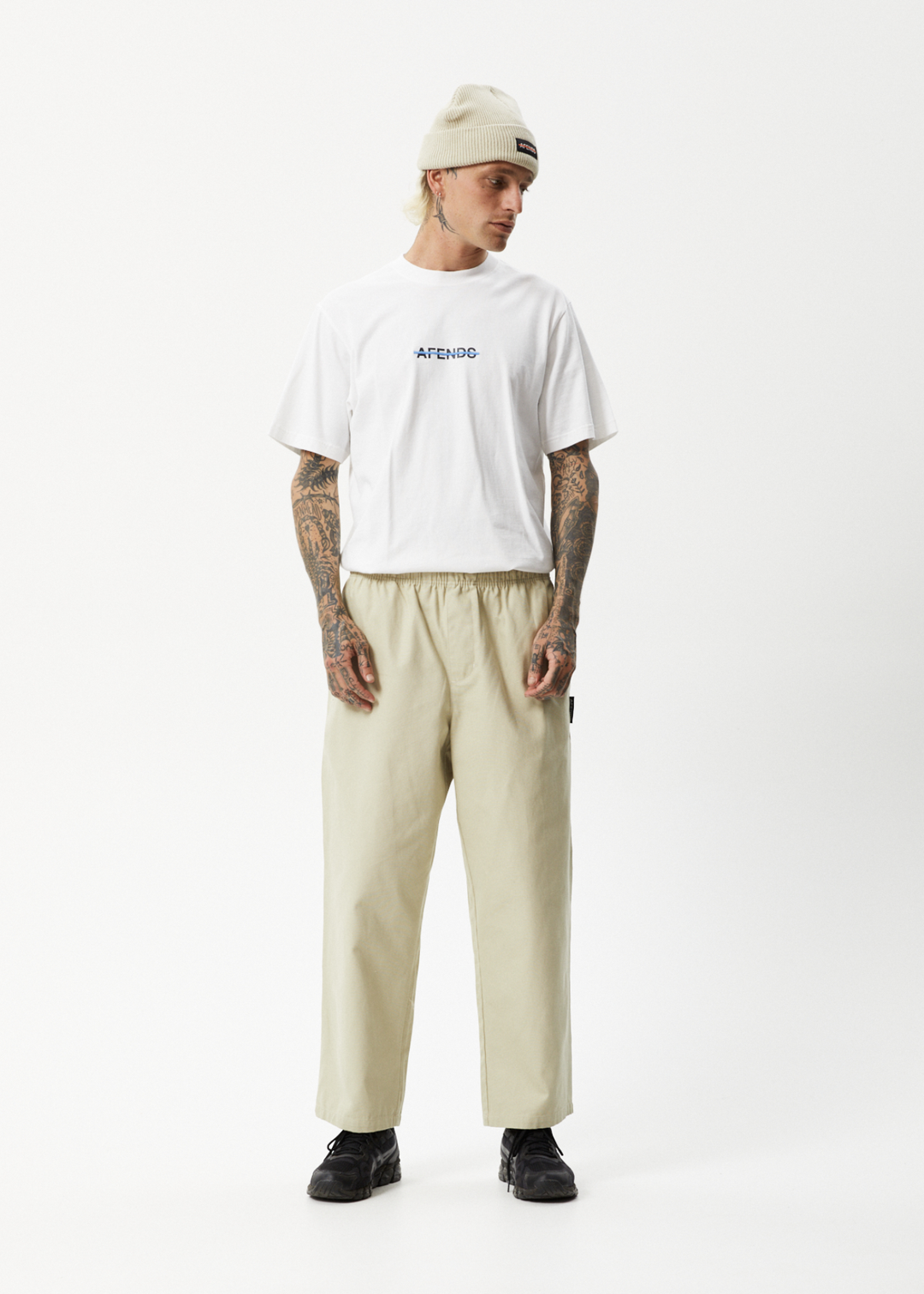 AFENDS Mens Ninety Eights - Elastic Waist Pants - Cement 