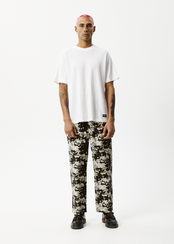 AFENDS Mens Ninety Eights - Baggy Elastic Waist Pants - Earth Camo