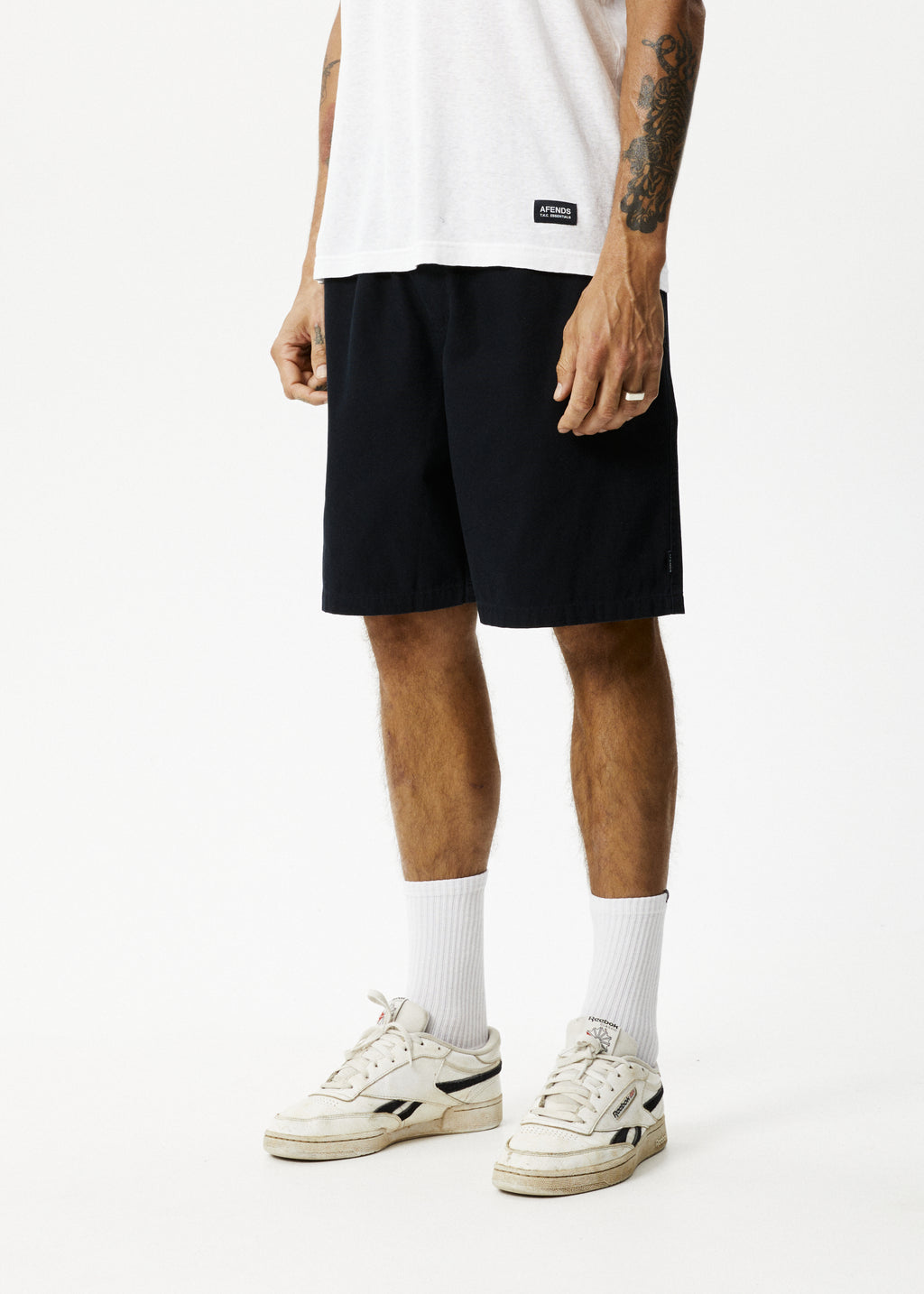 AFENDS Mens Ninety Eights - Baggy Elastic Waist Short - Black