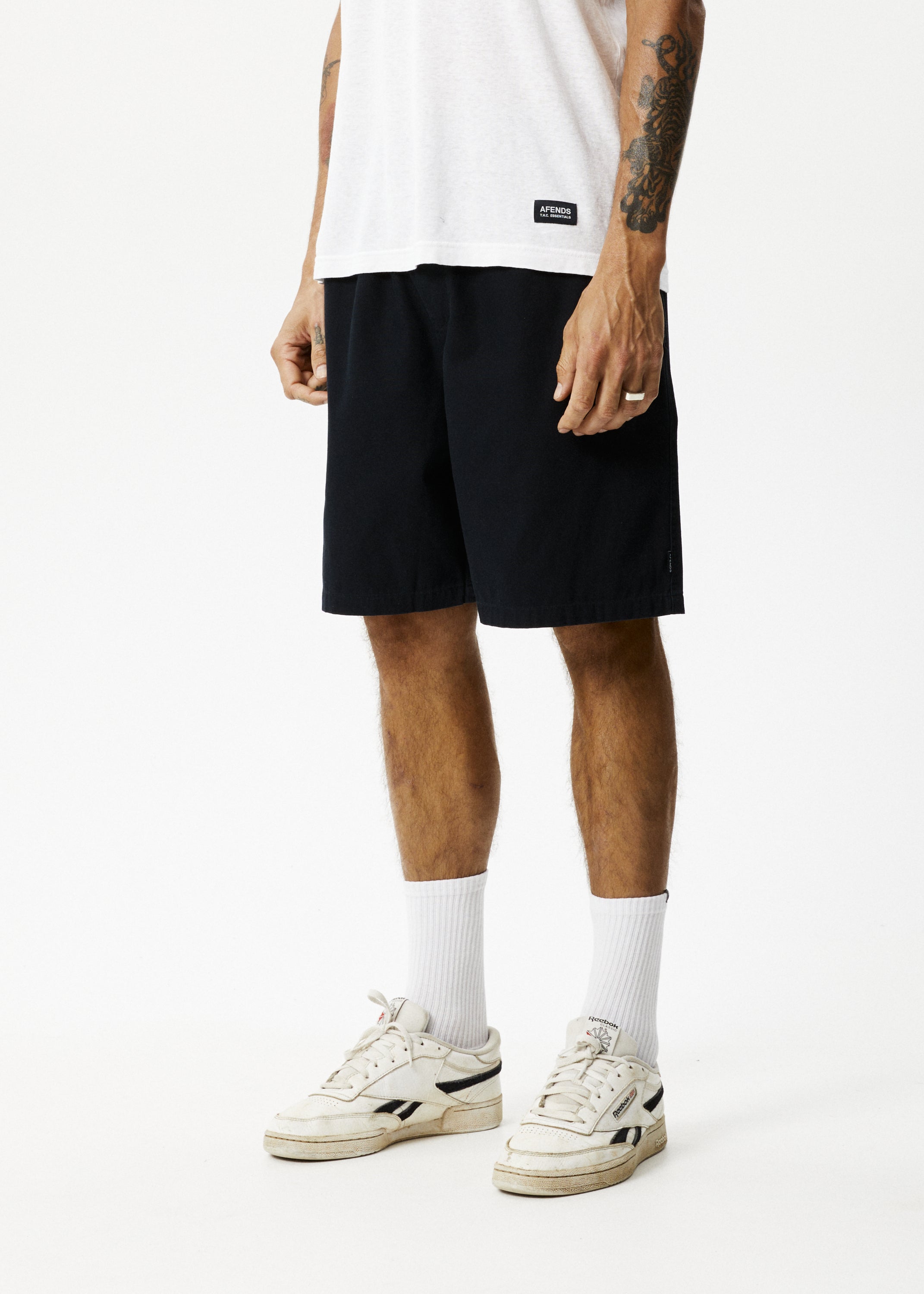 AFENDS Mens Ninety Eights - Baggy Elastic Waist Short - Black
