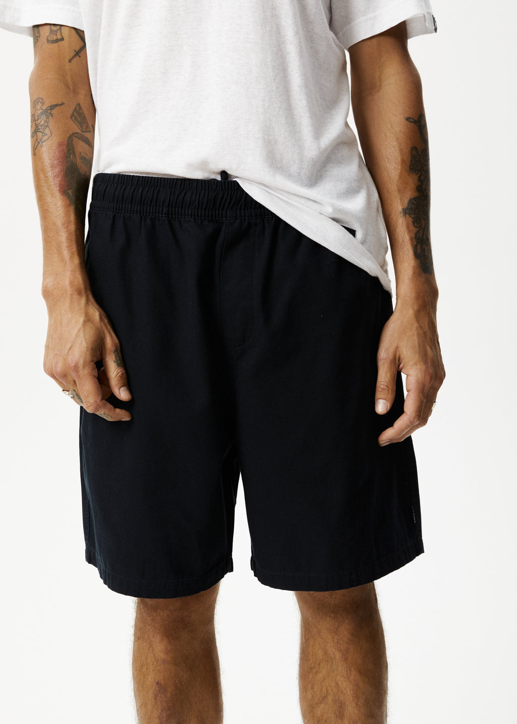AFENDS Mens Ninety Eights - Baggy Elastic Waist Short - Black