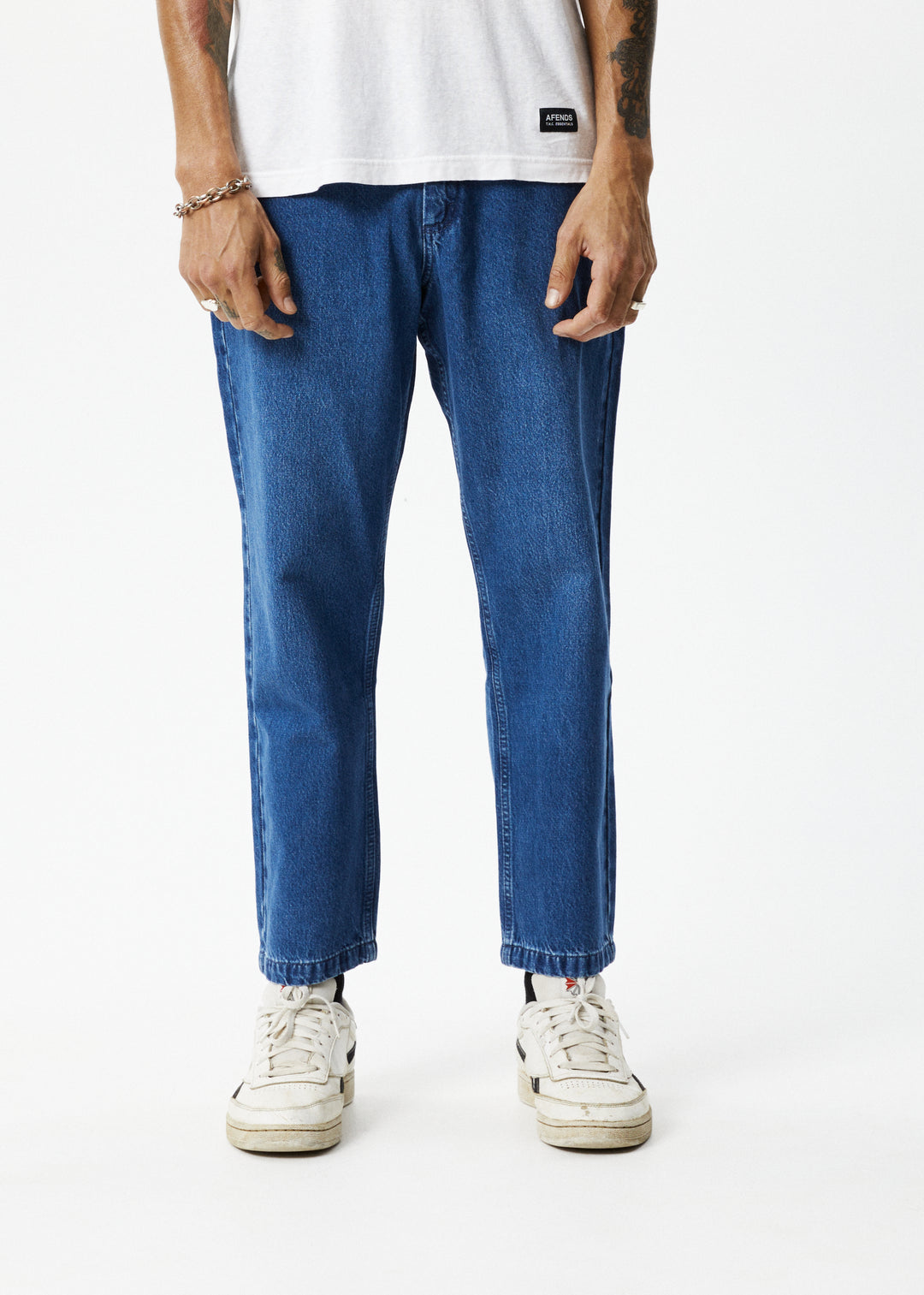 AFENDS Mens Ninety Twos - Denim Relaxed Jeans - Authentic Blue 