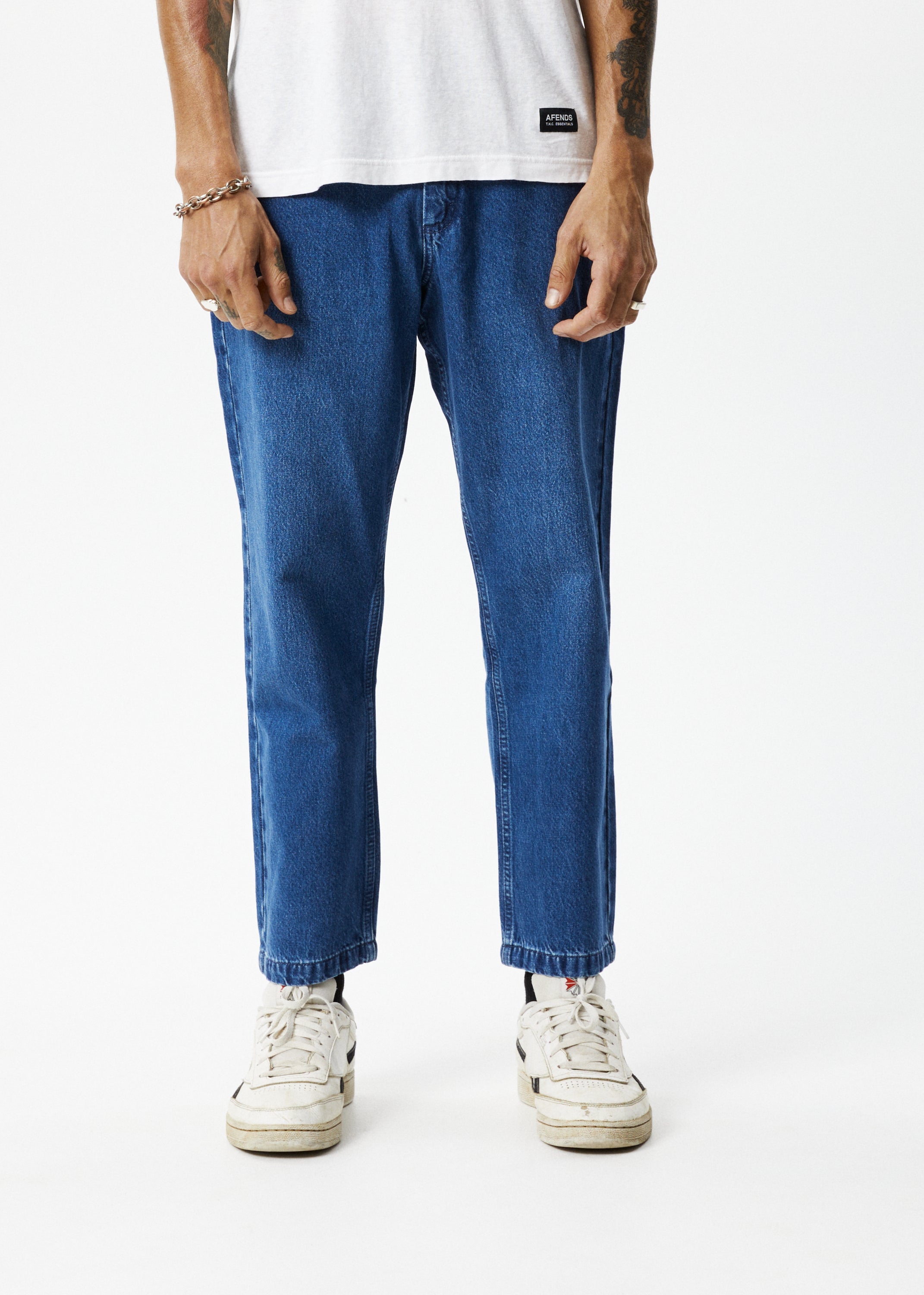 AFENDS Mens Ninety Twos - Denim Relaxed Jean - Authentic Blue