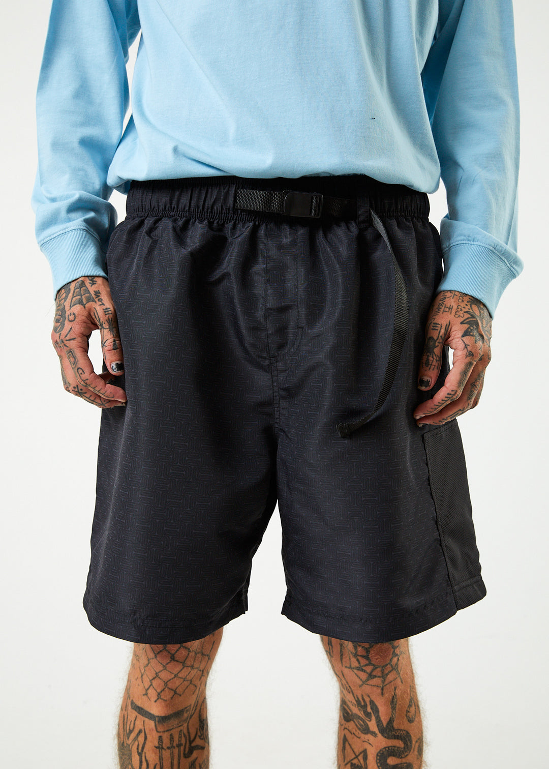 AFENDS Mens Escape - Elastic Waist Spray Shorts - Charcoal 