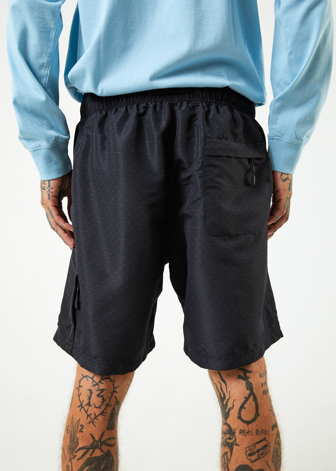 AFENDS Mens Escape - Elastic Waist Spray Shorts - Charcoal 