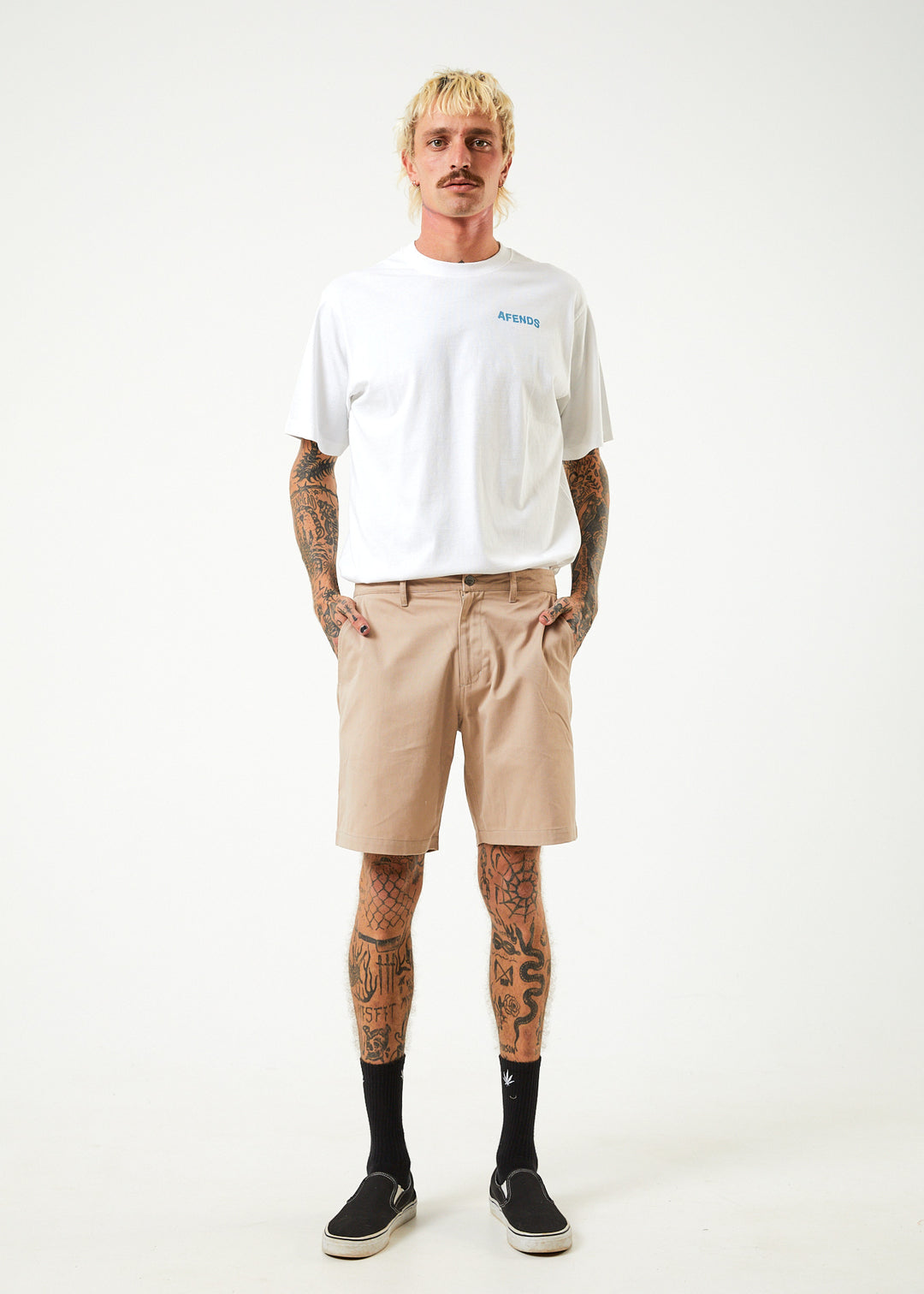 AFENDS Mens Ninety Twos - Chino Shorts - Bone 