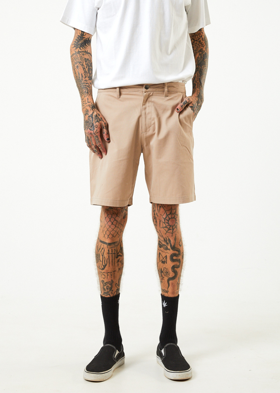 AFENDS Mens Ninety Twos - Chino Shorts - Bone 