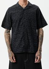 Afends Mens Underworld - Organic Cuban Short Sleeve Shirt - Black - Afends mens underworld   organic cuban short sleeve shirt   black 