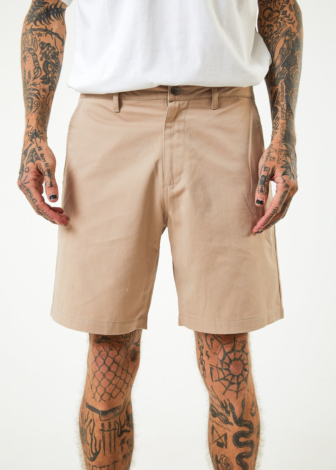 AFENDS Mens Ninety Twos - Chino Shorts - Bone 