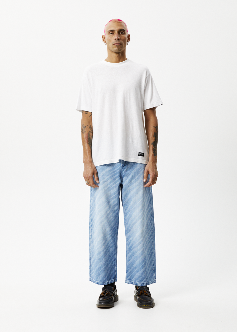 AFENDS Mens Pablo Atmosphere - Denim Baggy Jeans - Worn Blue