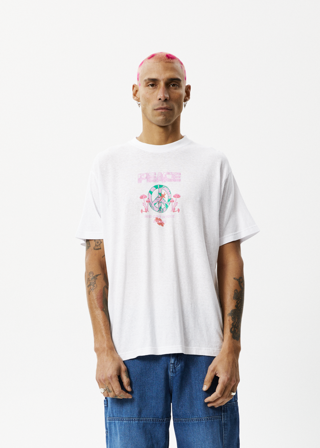 AFENDS Mens Peace - Boxy Graphic T-Shirt - White 