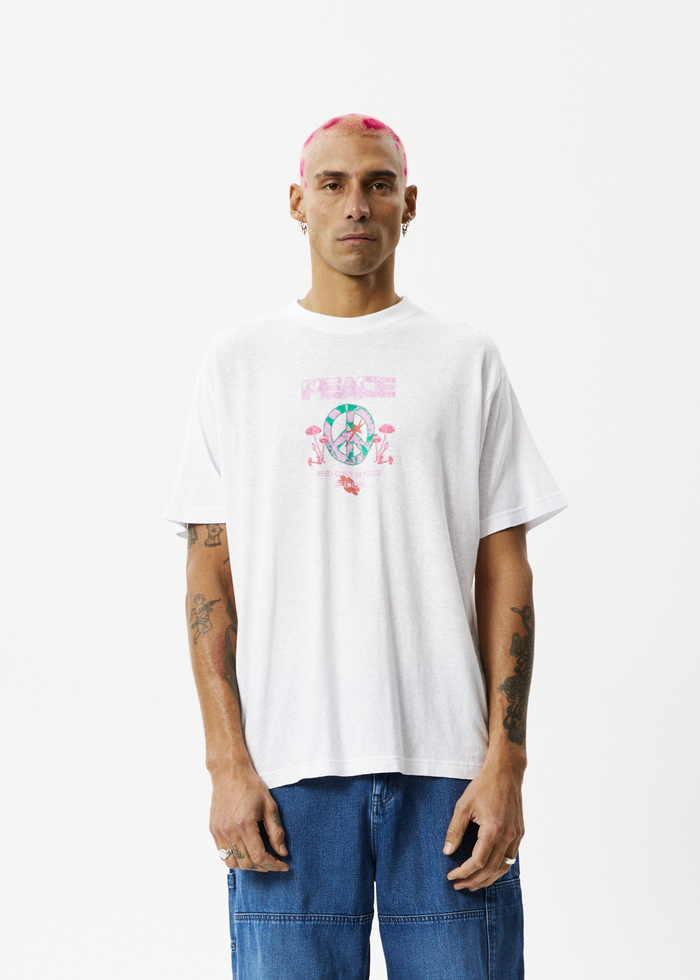 Afends Mens Peace - Boxy Graphic T-Shirt - White 