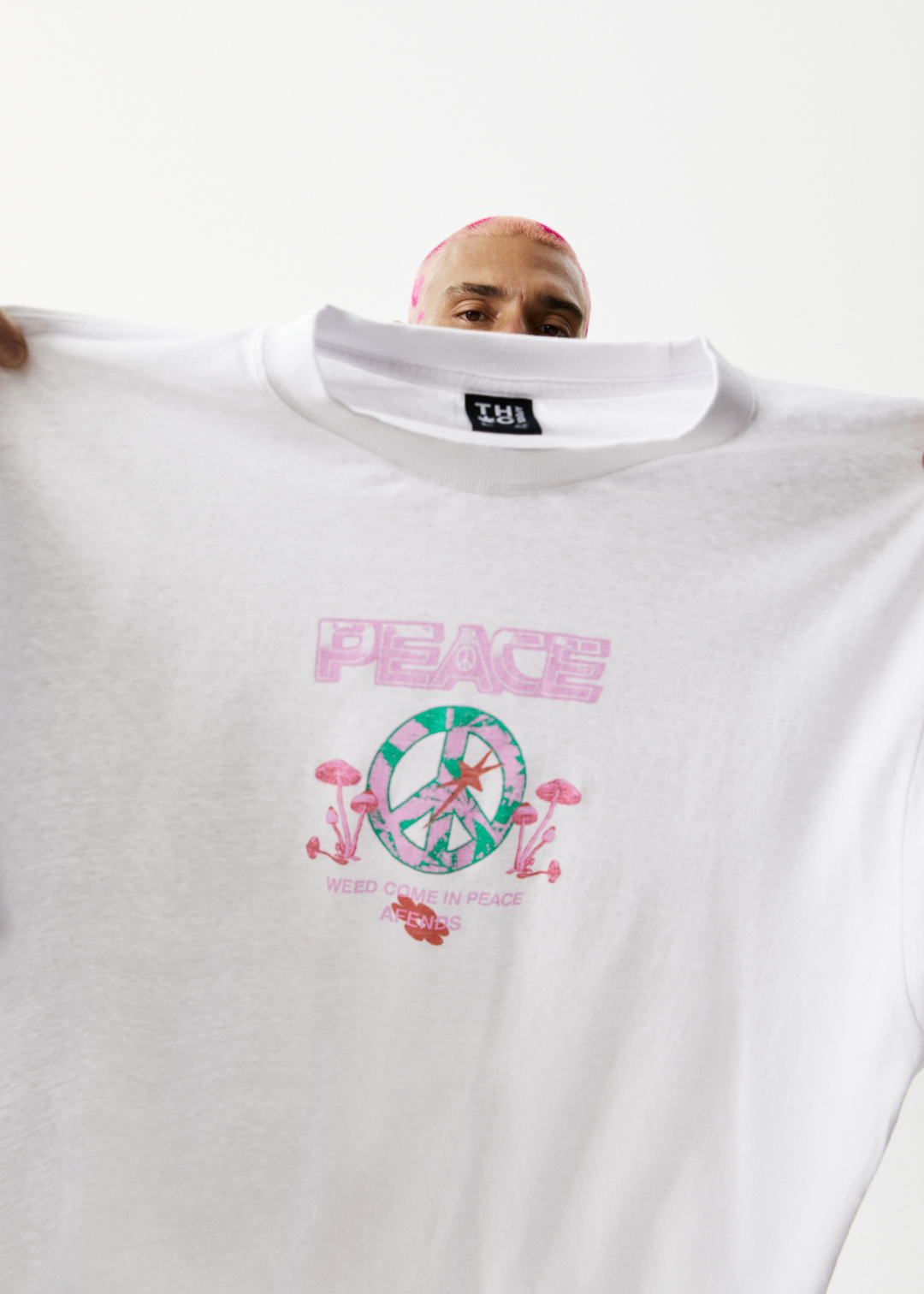 AFENDS Mens Peace - Boxy Graphic T-Shirt - White 