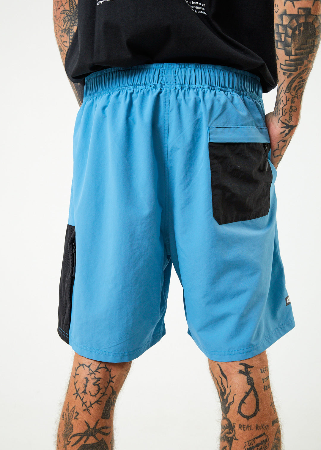 AFENDS Mens Polar - Elastic Waist Spray Shorts - Dark Teal 