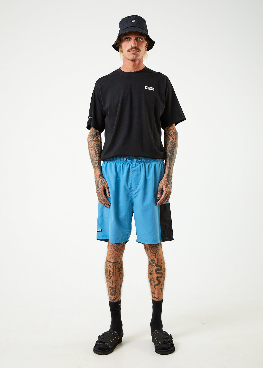 AFENDS Mens Polar - Elastic Waist Spray Shorts - Dark Teal 