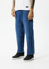 AFENDS Mens Richmond - Denim Baggy Carpenter Jeans - Authentic Blue - Afends mens richmond   denim baggy carpenter jeans   authentic blue 
