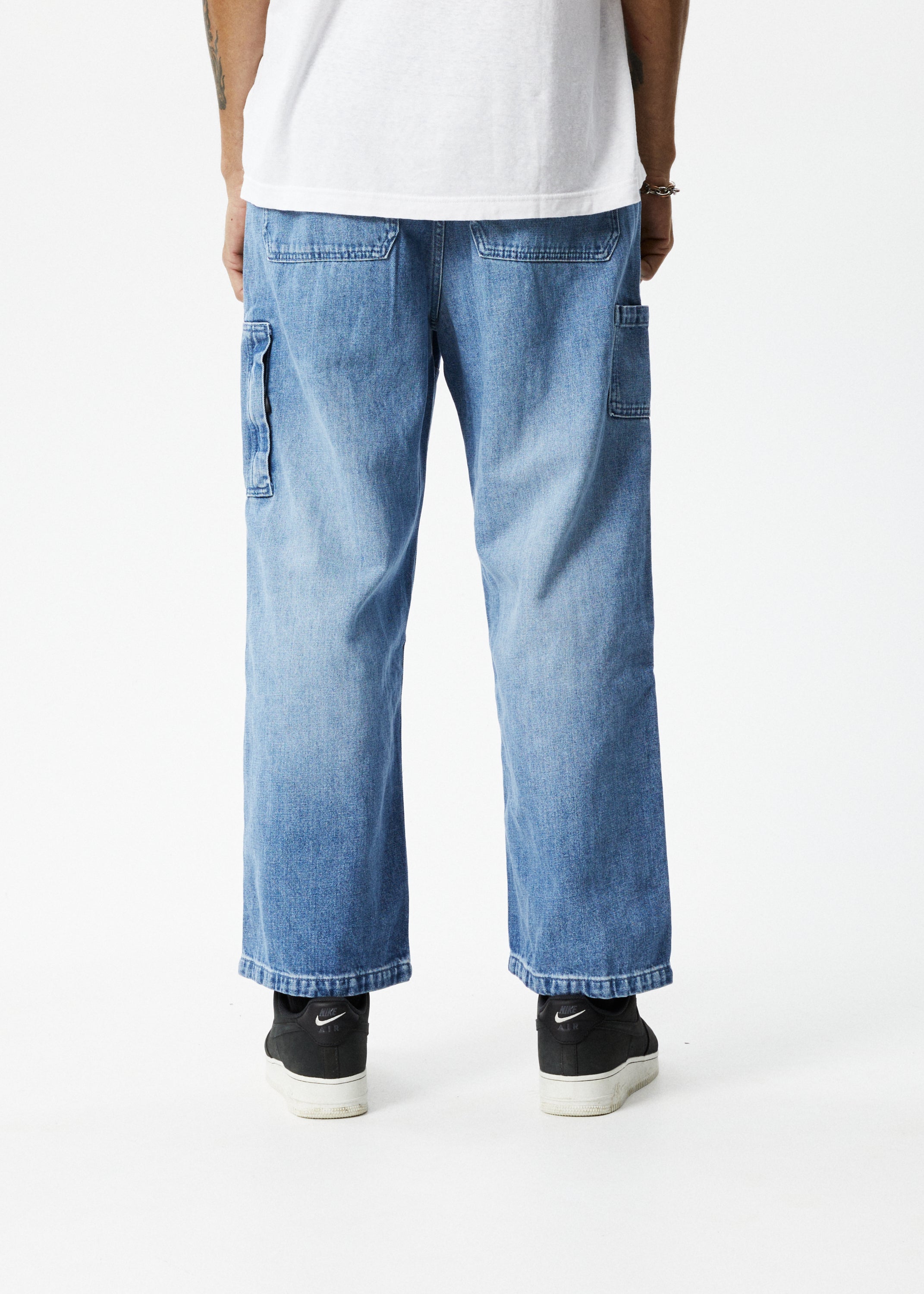 AFENDS Mens Richmond - Denim Baggy Workwear Jean - Worn Blue