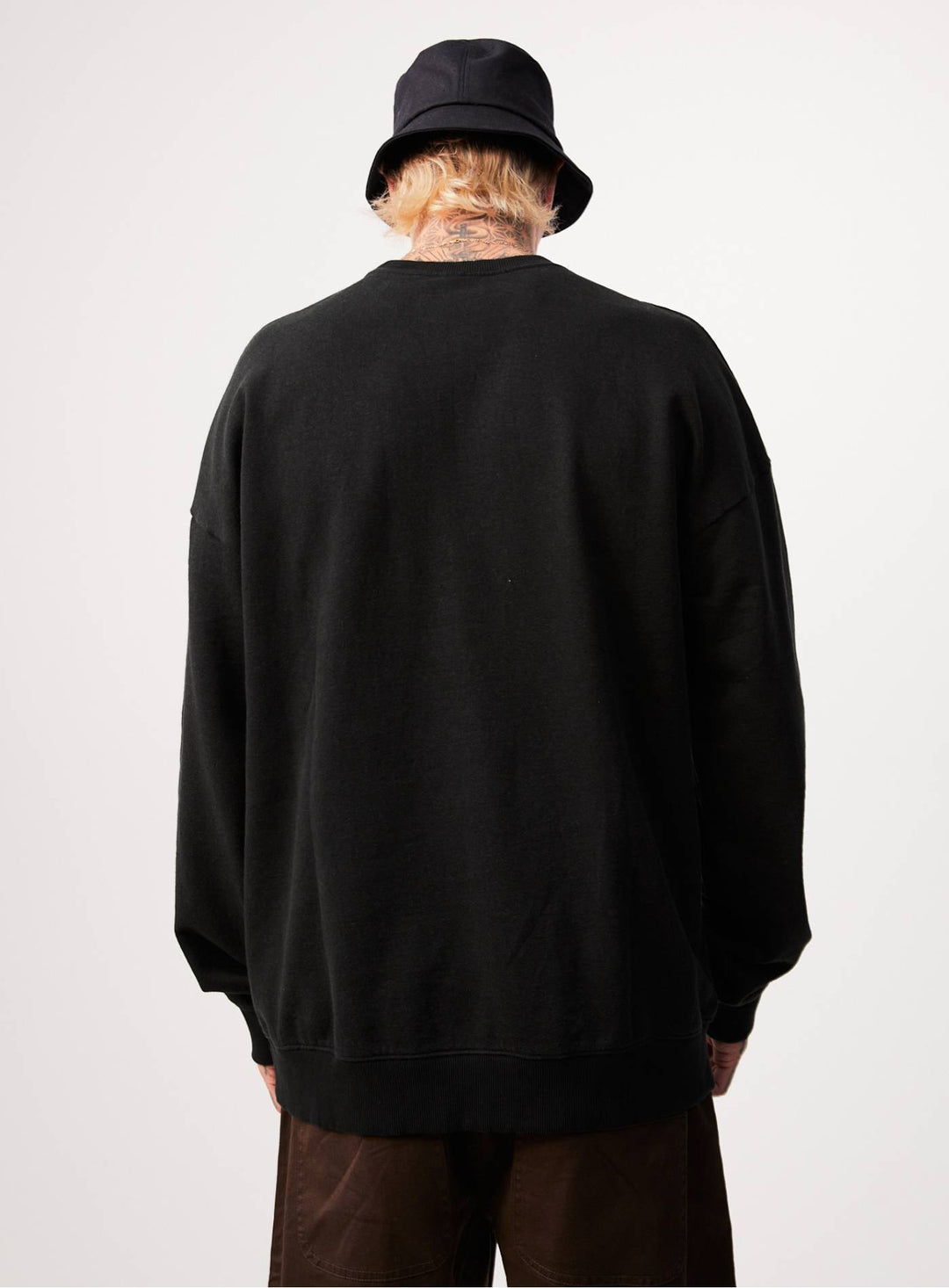 AFENDS Mens Sativa - Oversized Crew Neck Jumper - Black 