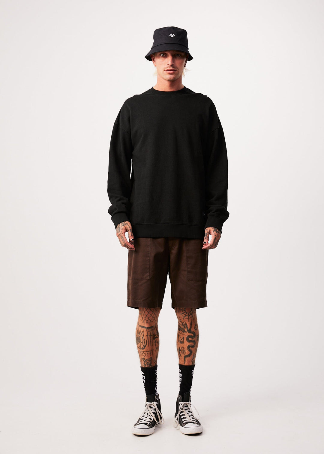 AFENDS Mens Sativa - Oversized Crew Neck Jumper - Black M220500-BLK-XS