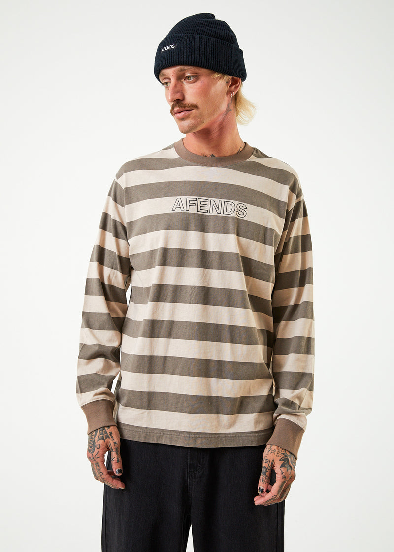 Afends Mens Sideline - Recycled Long Sleeve Striped T-Shirt - Beechwood