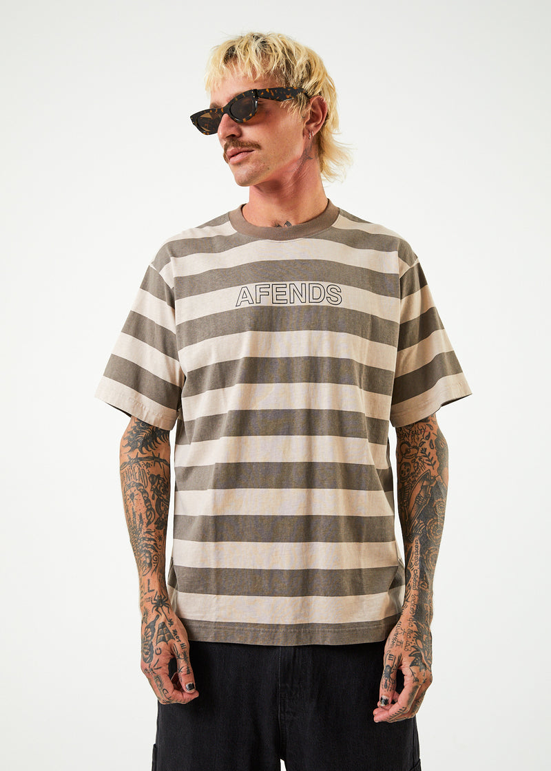Afends Mens Sideline - Recycled Retro Striped T-Shirt - Beechwood