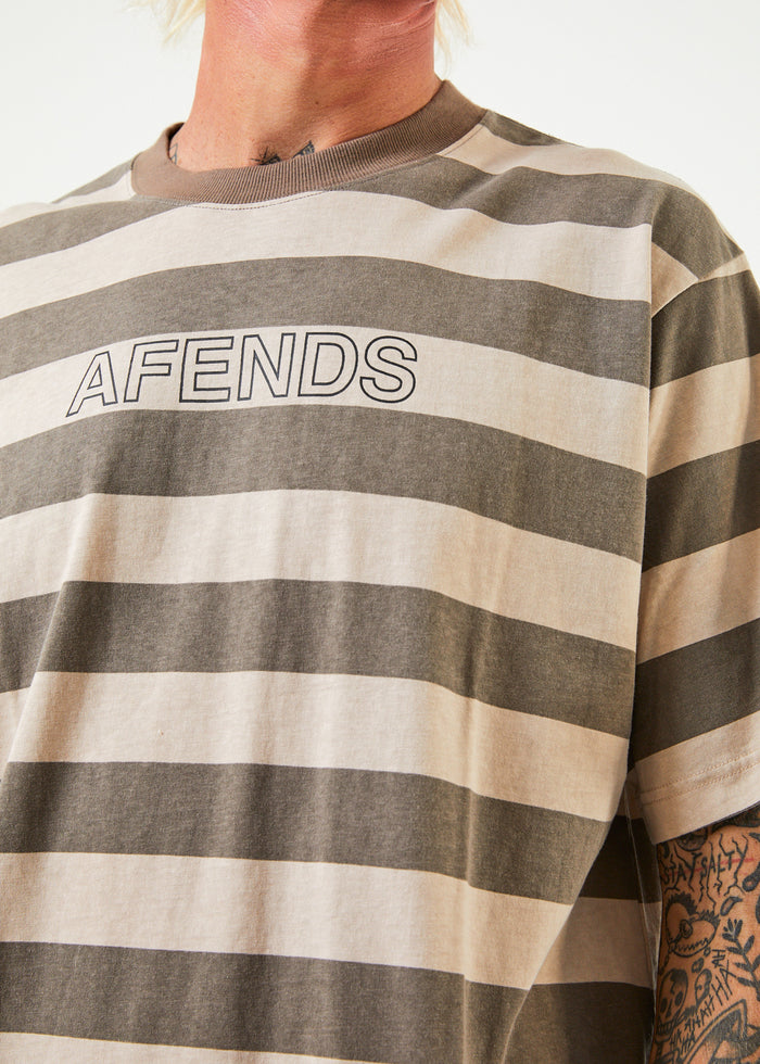Afends Mens Sideline - Recycled Retro Striped T-Shirt - Beechwood 