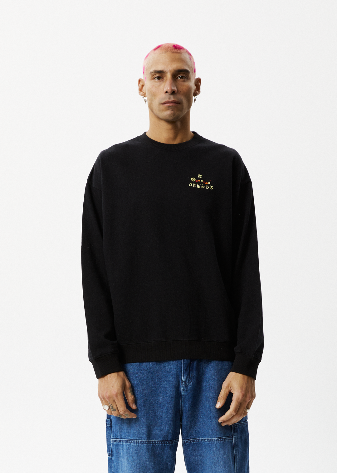 AFENDS Mens Sleepy Hollow - Crew Neck Jumper - Black 