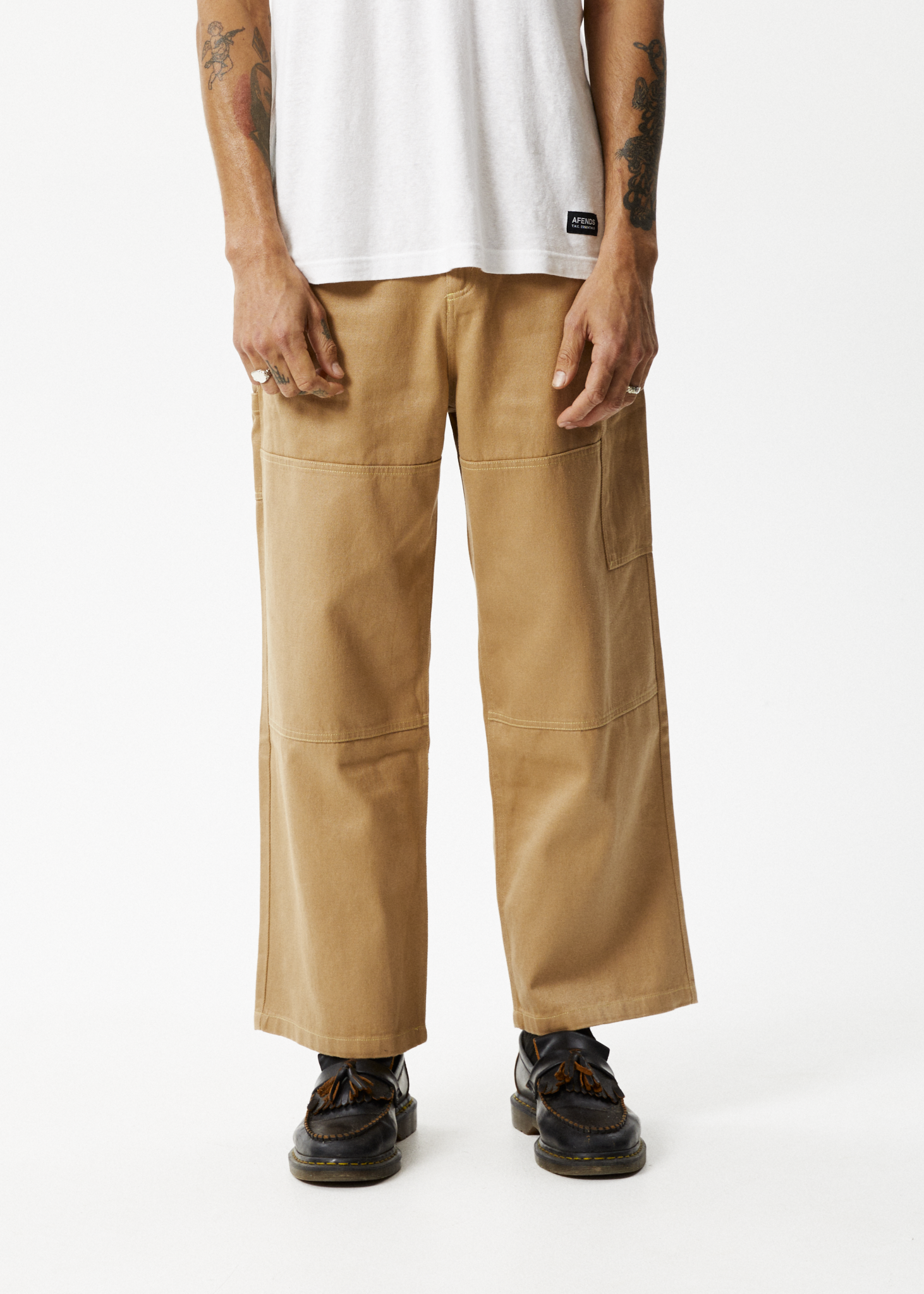 AFENDS Mens Sleepy Hollow Richmond - Twill Baggy Workwear Pant - Tan