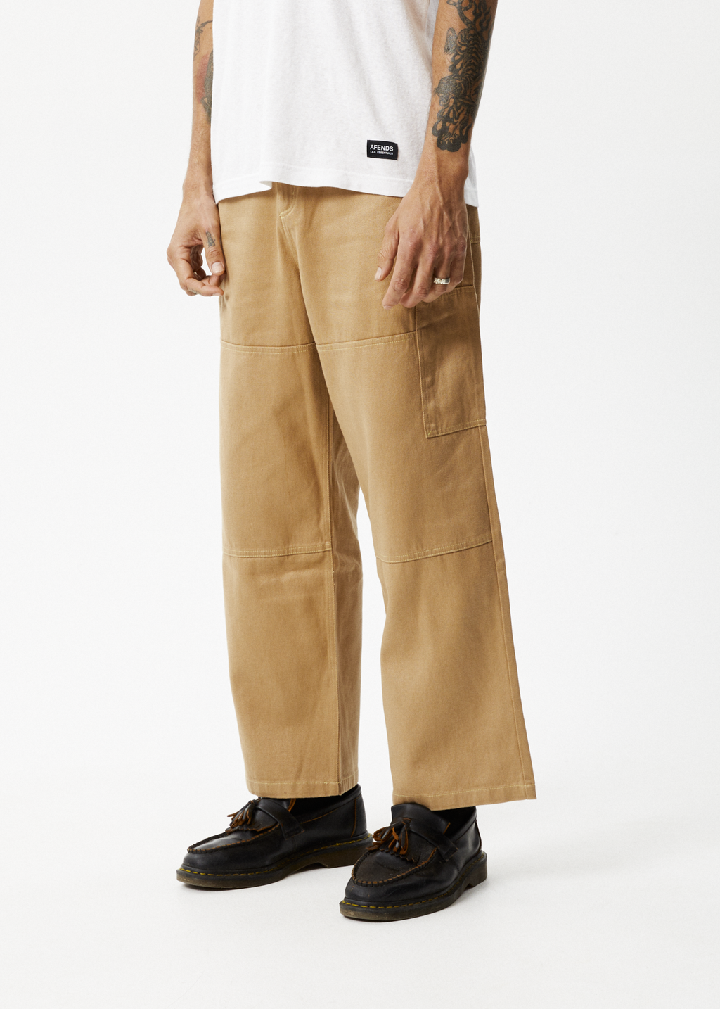 AFENDS Mens Sleepy Hollow Richmond - Twill Baggy Workwear Pant - Tan