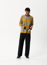 AFENDS Mens Space - Striped Long Sleeve Logo T-Shirt - Mustard Stripe - Afends mens space   striped long sleeve logo t shirt   mustard stripe 