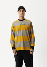 Afends Mens Space - Striped Long Sleeve Logo T-Shirt - Mustard Stripe - Afends mens space   striped long sleeve logo t shirt   mustard stripe 