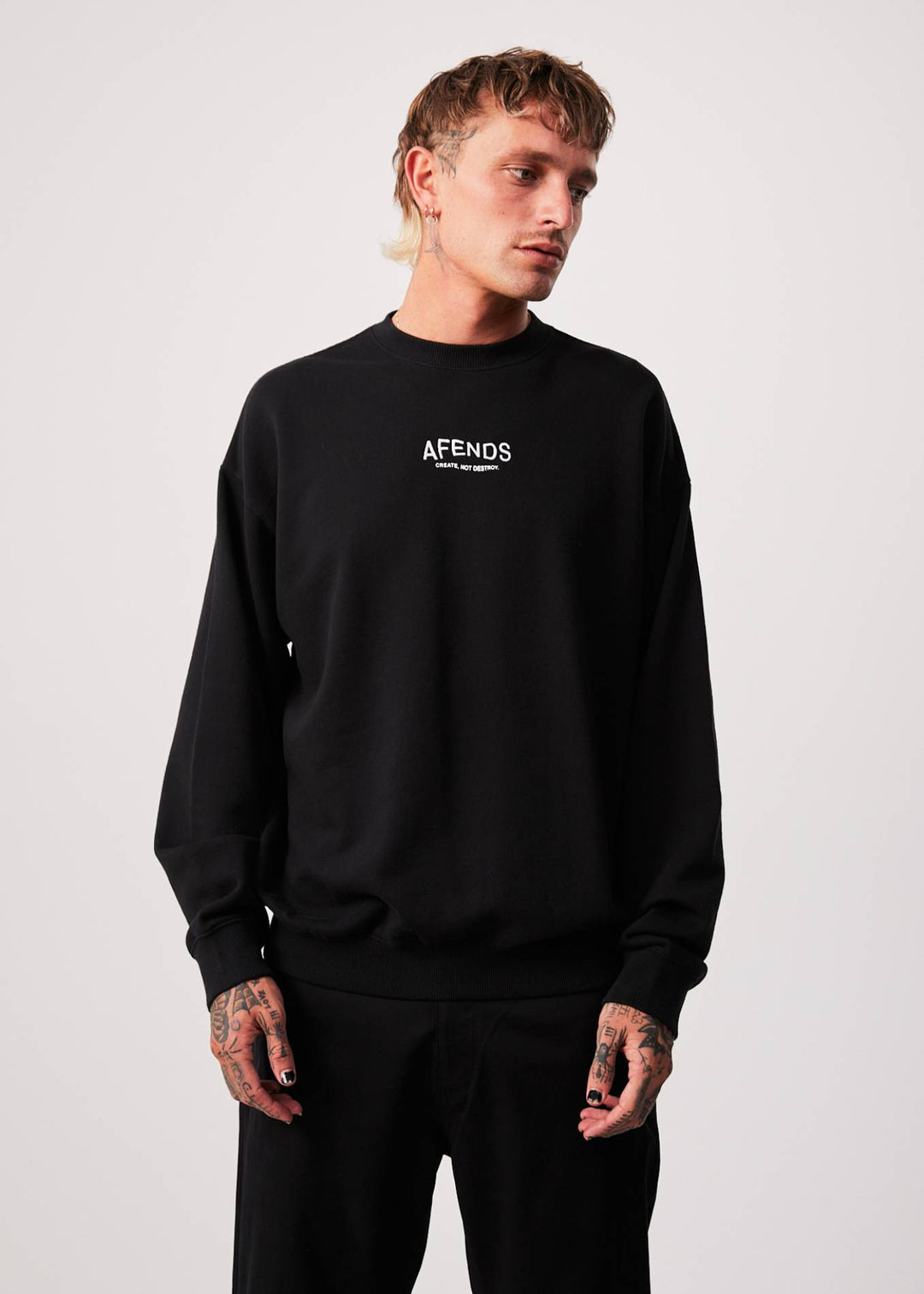 AFENDS Mens Spaced - Crew Neck Jumper - Black 