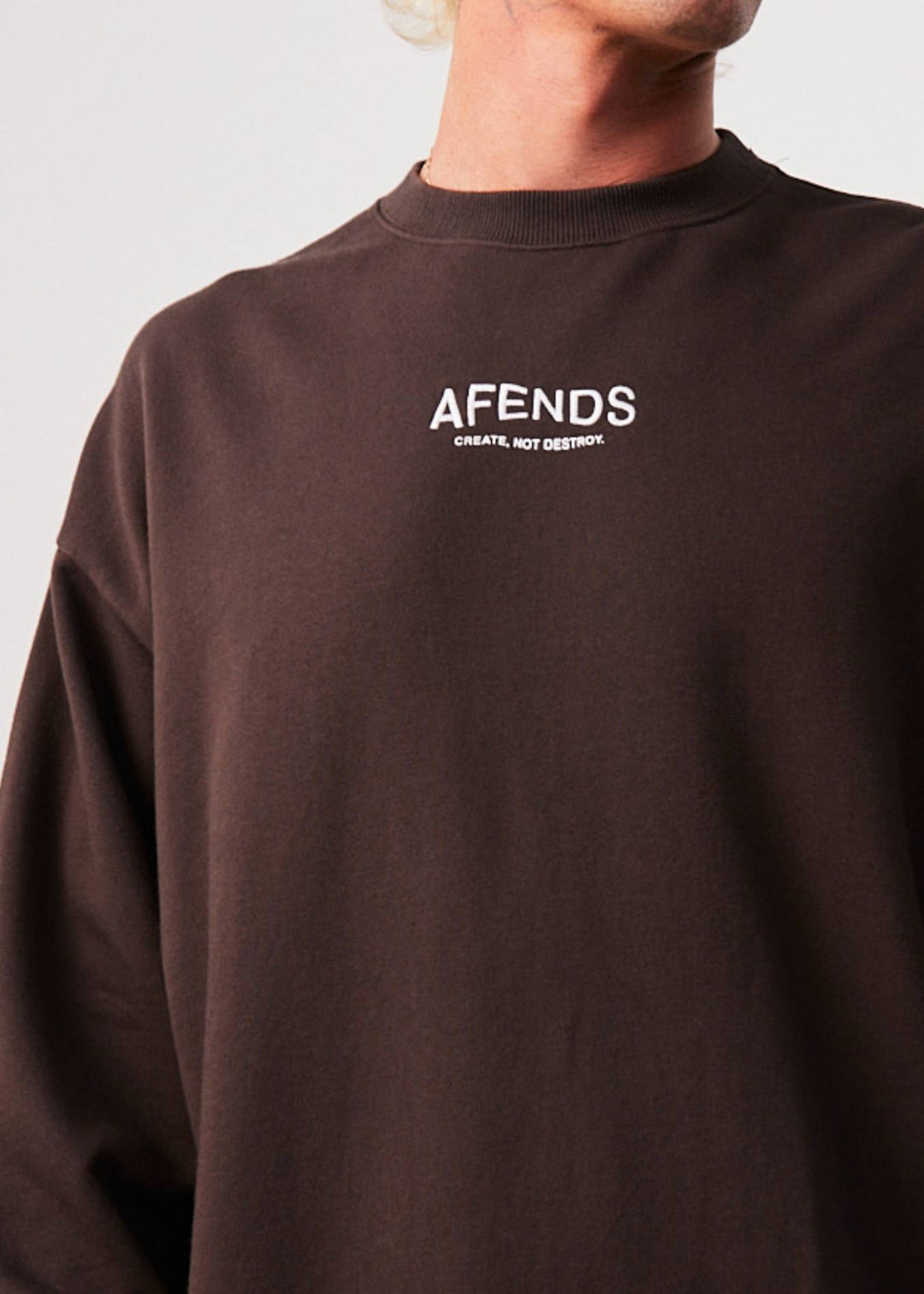 AFENDS Mens Spaced - Crew Neck Jumper - Coffee 