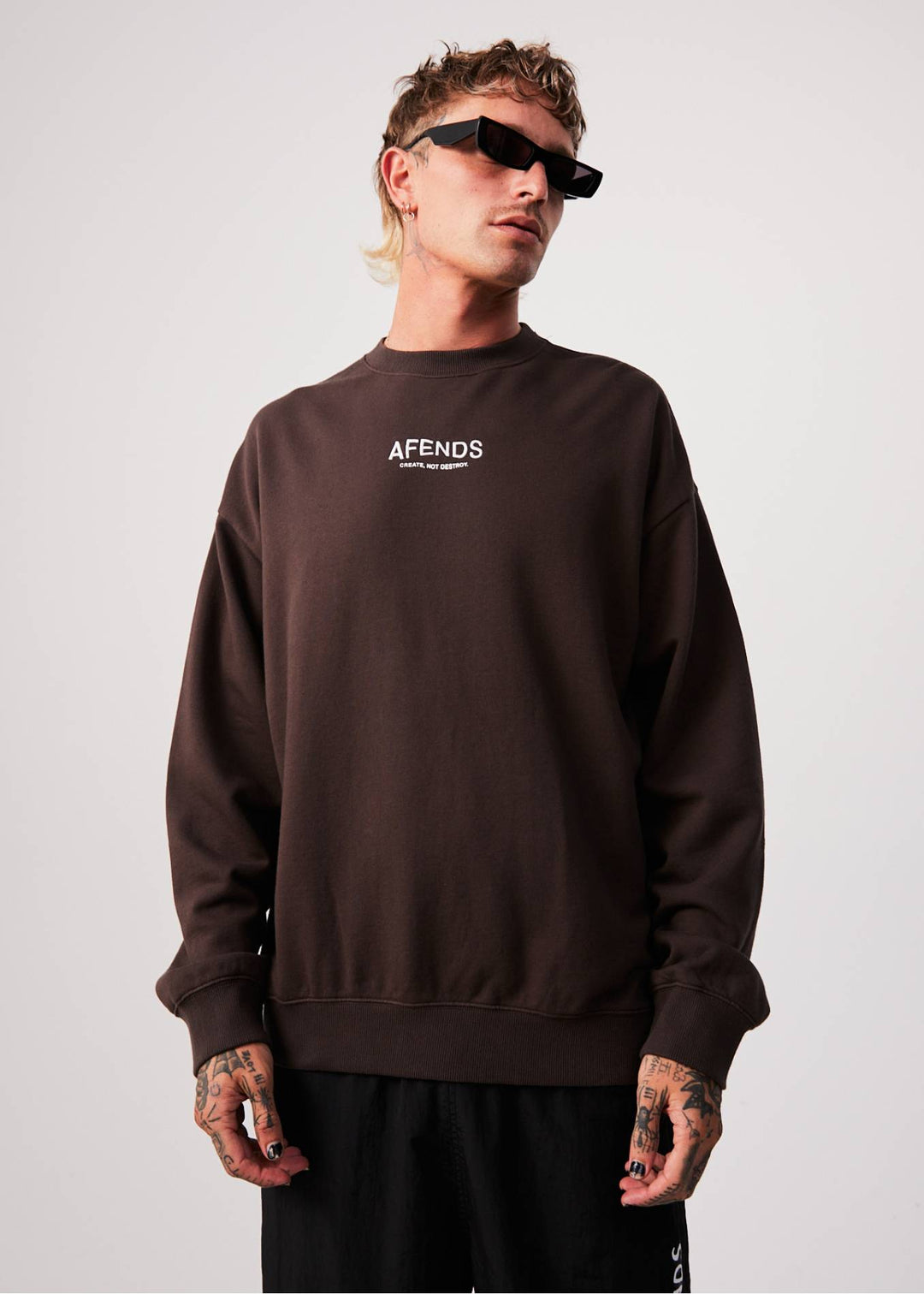 AFENDS Mens Spaced - Crew Neck Jumper - Coffee 