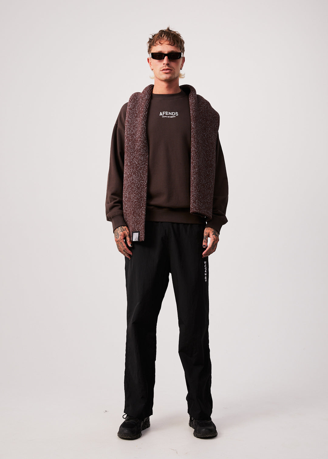 AFENDS Mens Spaced - Crew Neck Jumper - Coffee 