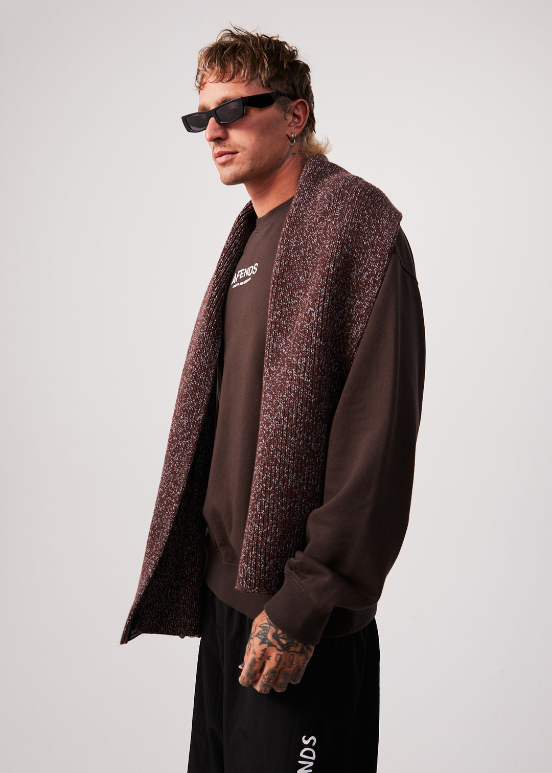 AFENDS Mens Spaced - Crew Neck Jumper - Coffee 