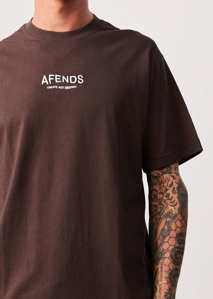 Afends Mens Spaced - Recycled Retro T-Shirt - Coffee 