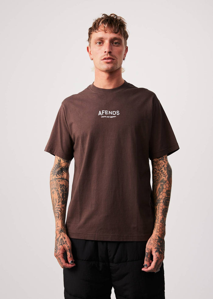 Afends Mens Spaced - Recycled Retro T-Shirt - Coffee 