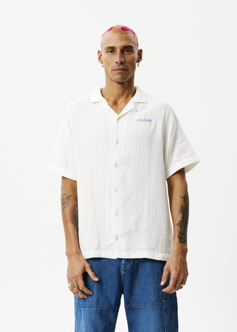 Afends Mens Stratosphere - Organic Cuban Short Sleeve Shirt - Off White