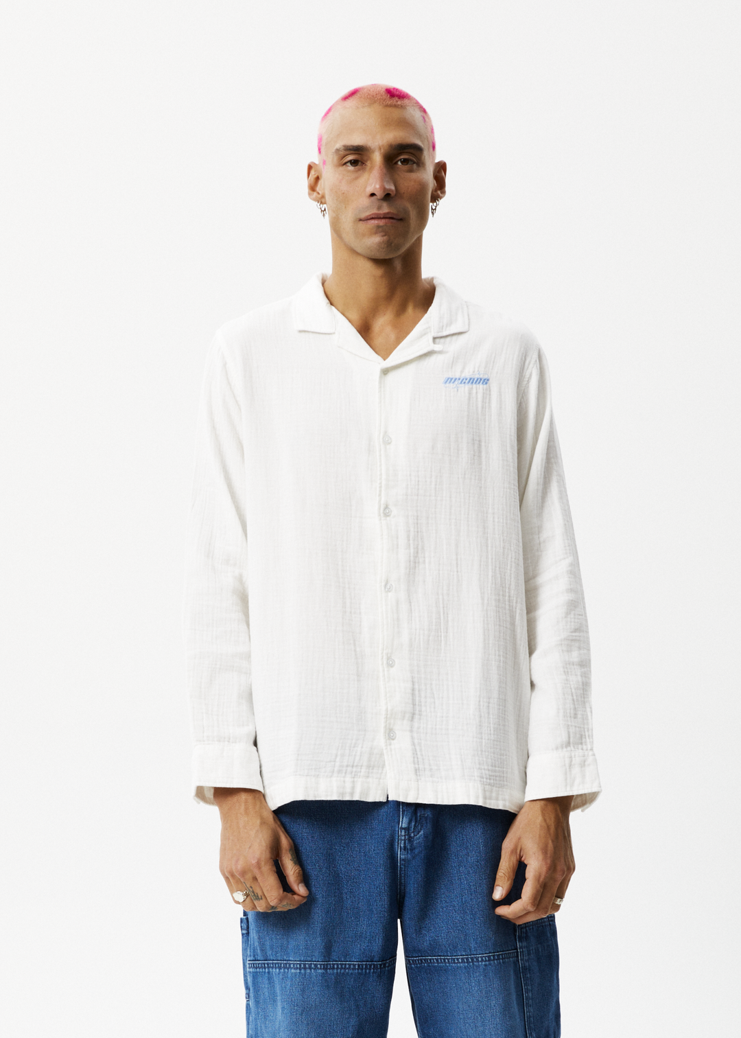 AFENDS Mens Stratosphere - Long Sleeve Shirt - Off White 