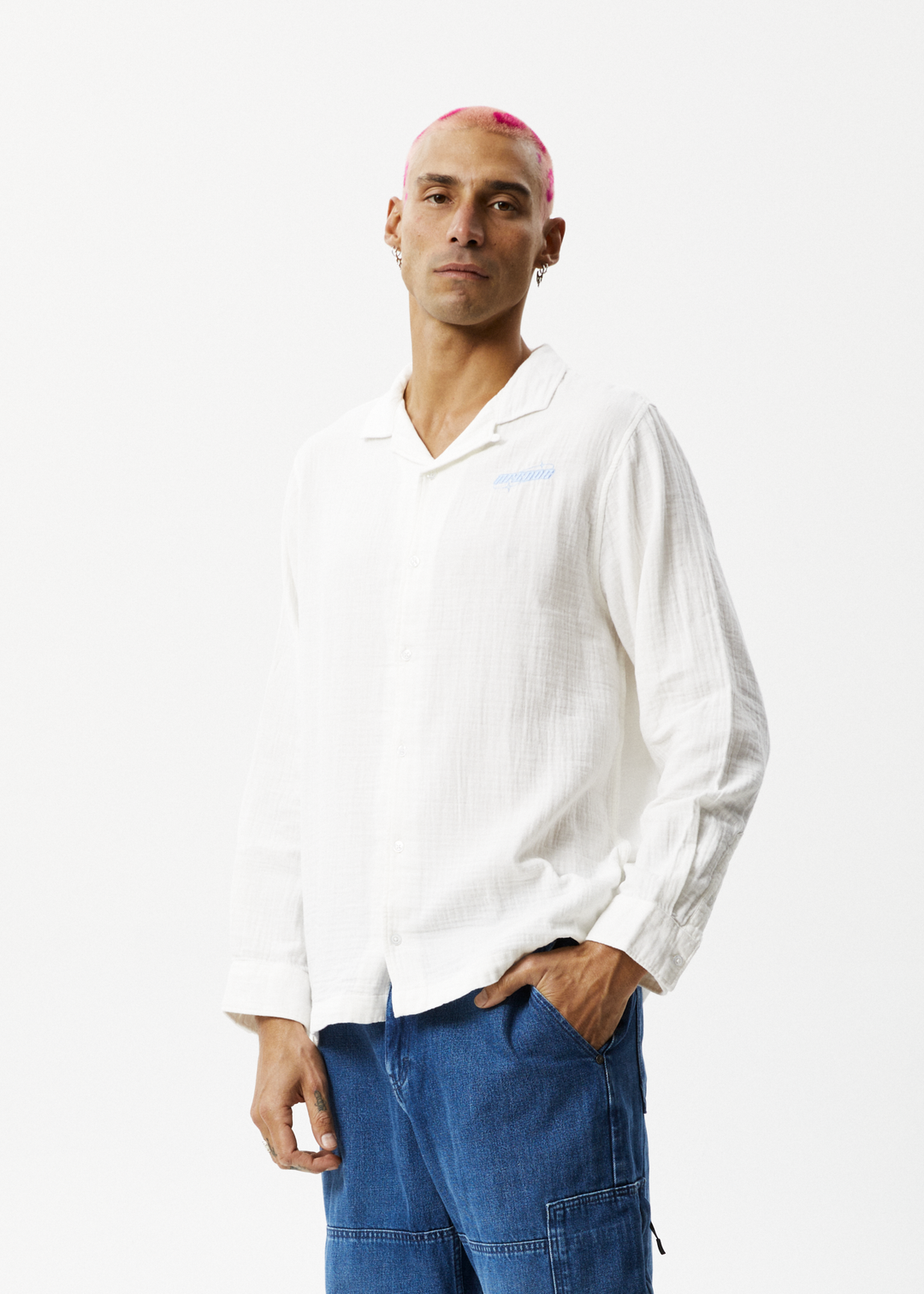 AFENDS Mens Stratosphere - Long Sleeve Shirt - Off White 