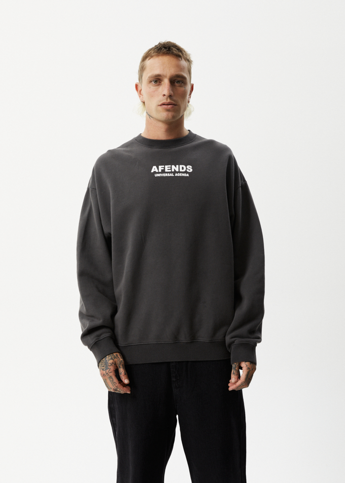 Afends Mens Universal Crew Neck Jumper Stone Black Afends AU