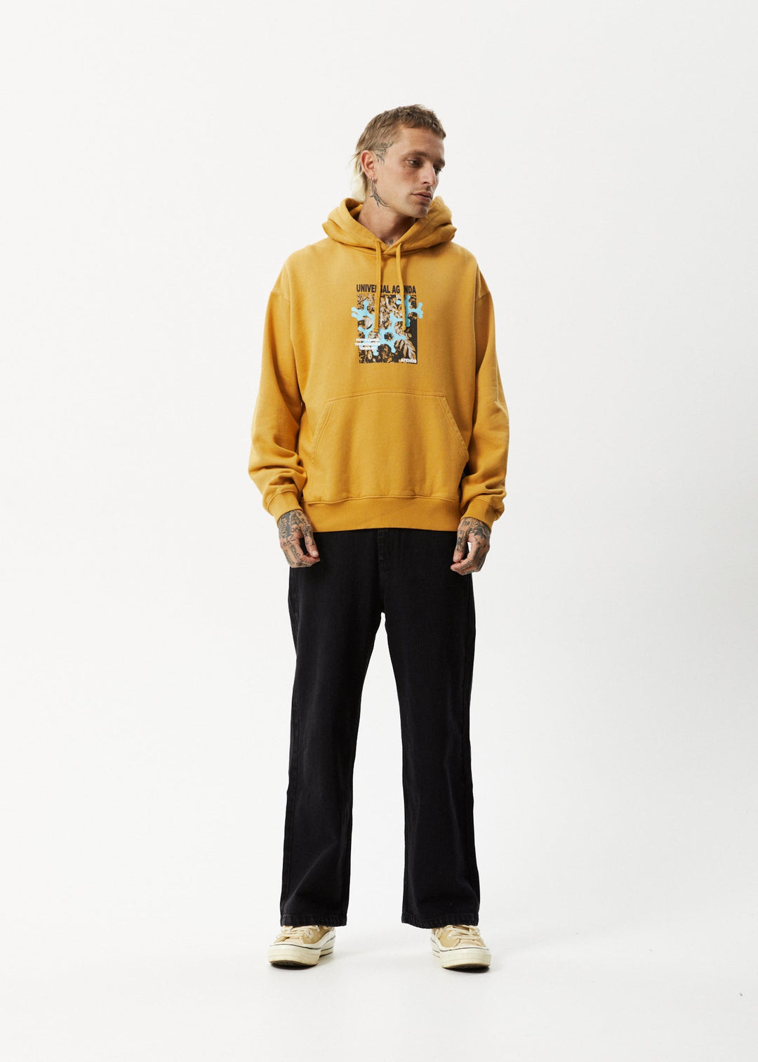 AFENDS Mens Universal - Graphic Hoodie - Mustard 