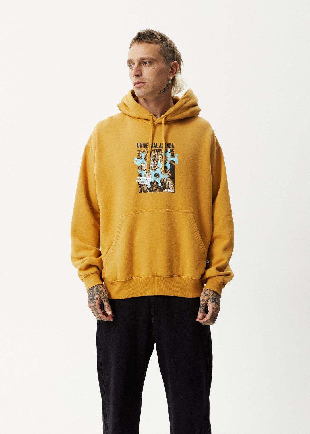 AFENDS Mens Universal - Graphic Hoodie - Mustard 